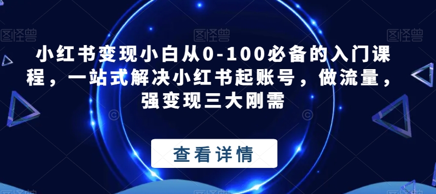 小红书变现小白从0-100必备的入门课程,一站式解决小红书起账号,做流量,强变现三大刚需网创吧-网创项目资源站-副业项目-创业项目-搞钱项目网创吧