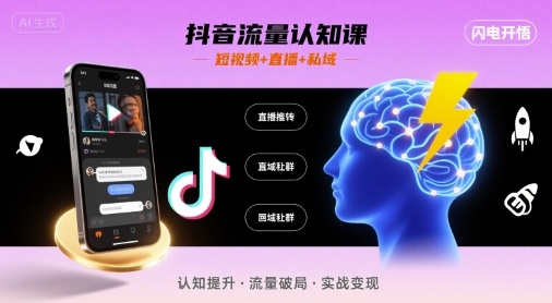 抖音流量认知课,短视频+直播+私域,认知提升,闪电开悟网创吧-网创项目资源站-副业项目-创业项目-搞钱项目网创吧