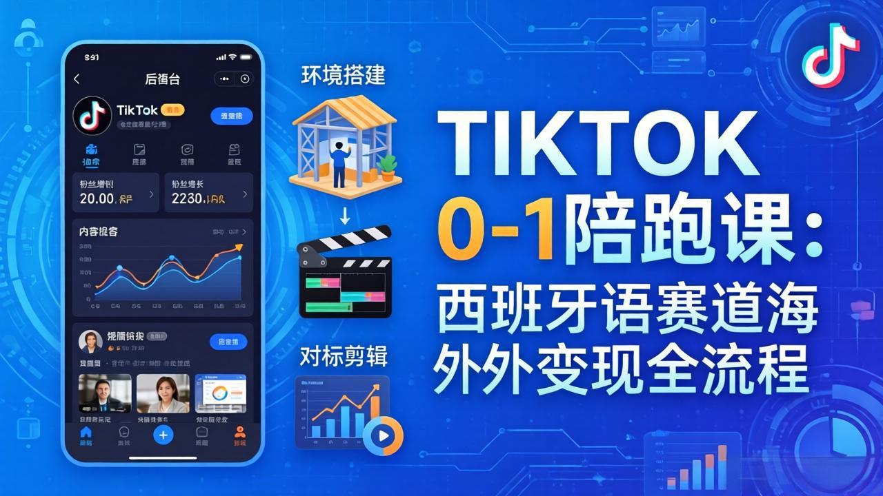 (17908期)TIKTOK 0-1 陪跑课:从环境搭建到刷对标剪辑,西班牙语赛道海外变现全流程网创吧-网创项目资源站-副业项目-创业项目-搞钱项目网创吧