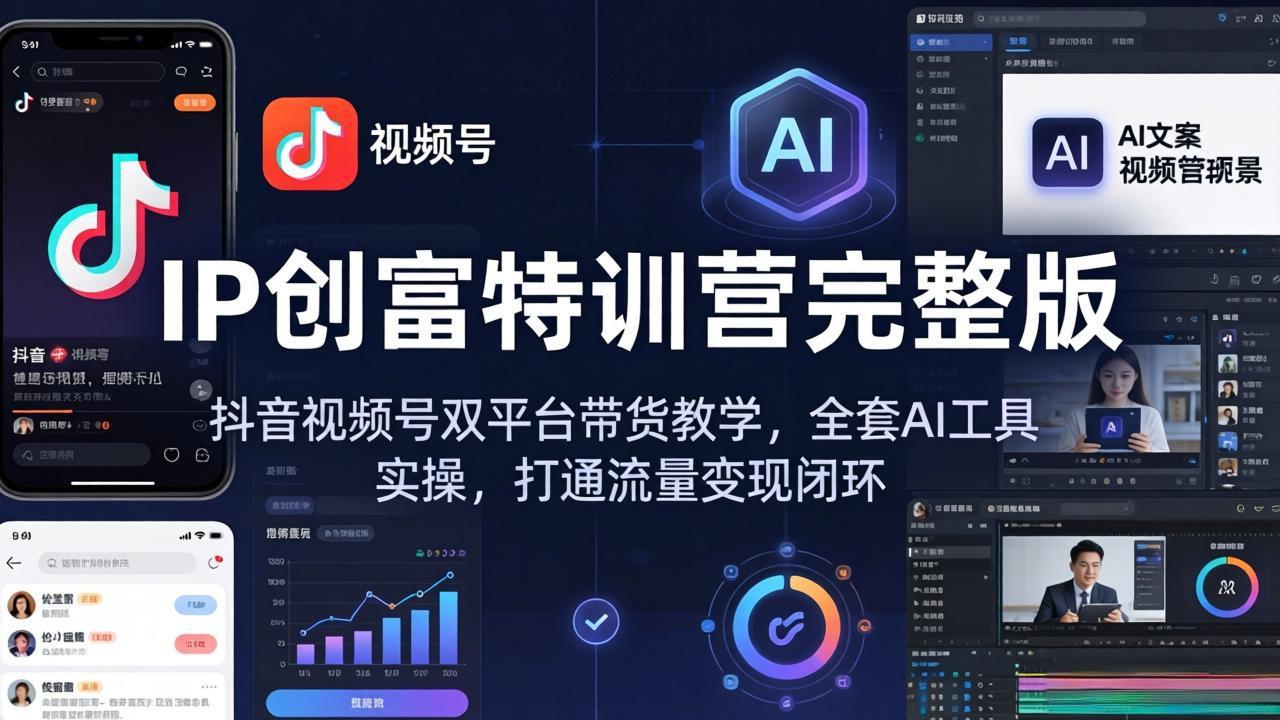 (18114期) IP创富特训营完整版:抖音视频号双平台带货教学,全套AI工具实操,打通流量变现闭环网创吧-网创项目资源站-副业项目-创业项目-搞钱项目网创吧