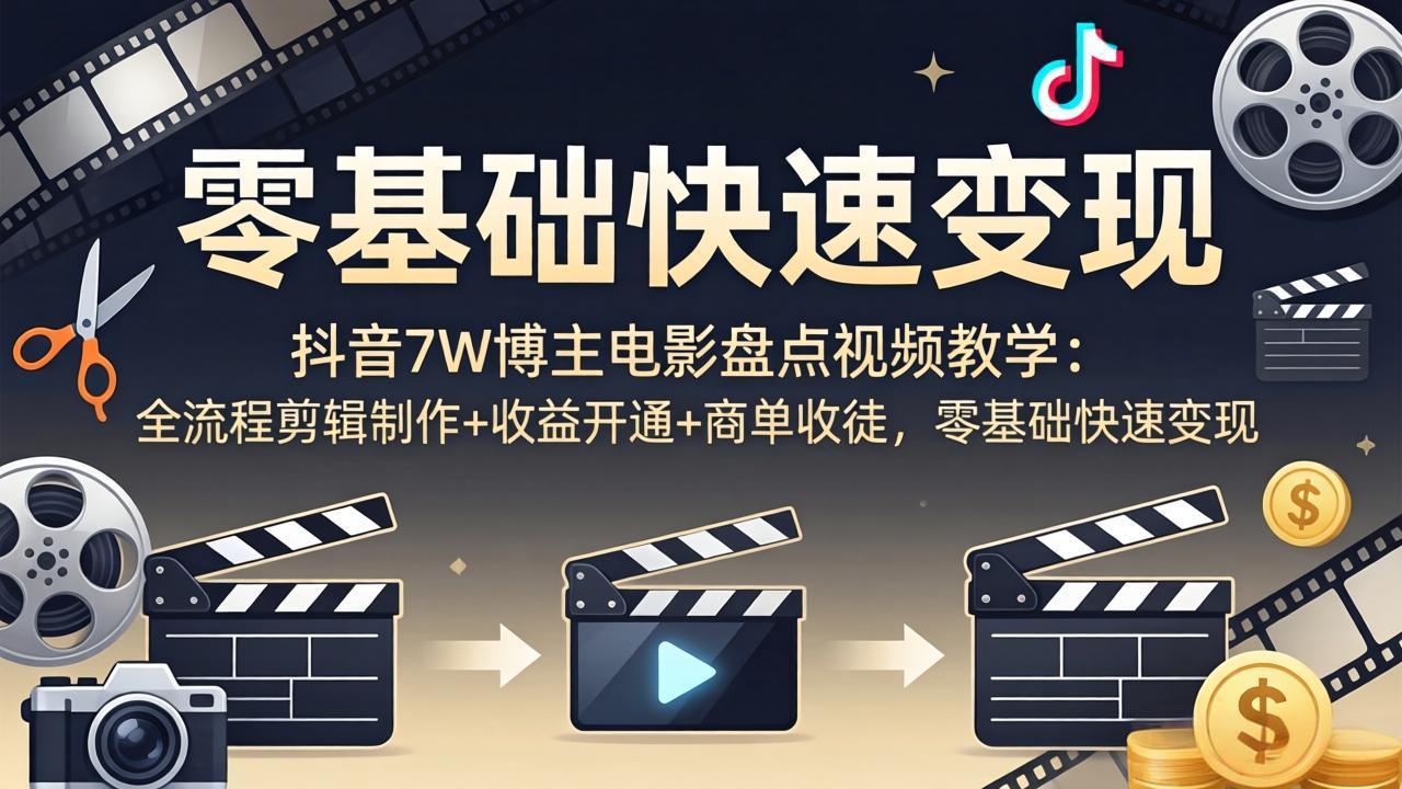 （18032期）抖音7W博主电影盘点视频教学：全流程剪辑制作+收益开通+商单收徒，零基础快速变现网创吧-网创项目资源站-副业项目-创业项目-搞钱项目网创吧