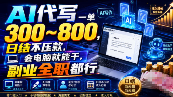 AI代写一单300~800,日结不压款,会电脑就能干,副业全职都行【揭秘】网创吧-网创项目资源站-副业项目-创业项目-搞钱项目网创吧