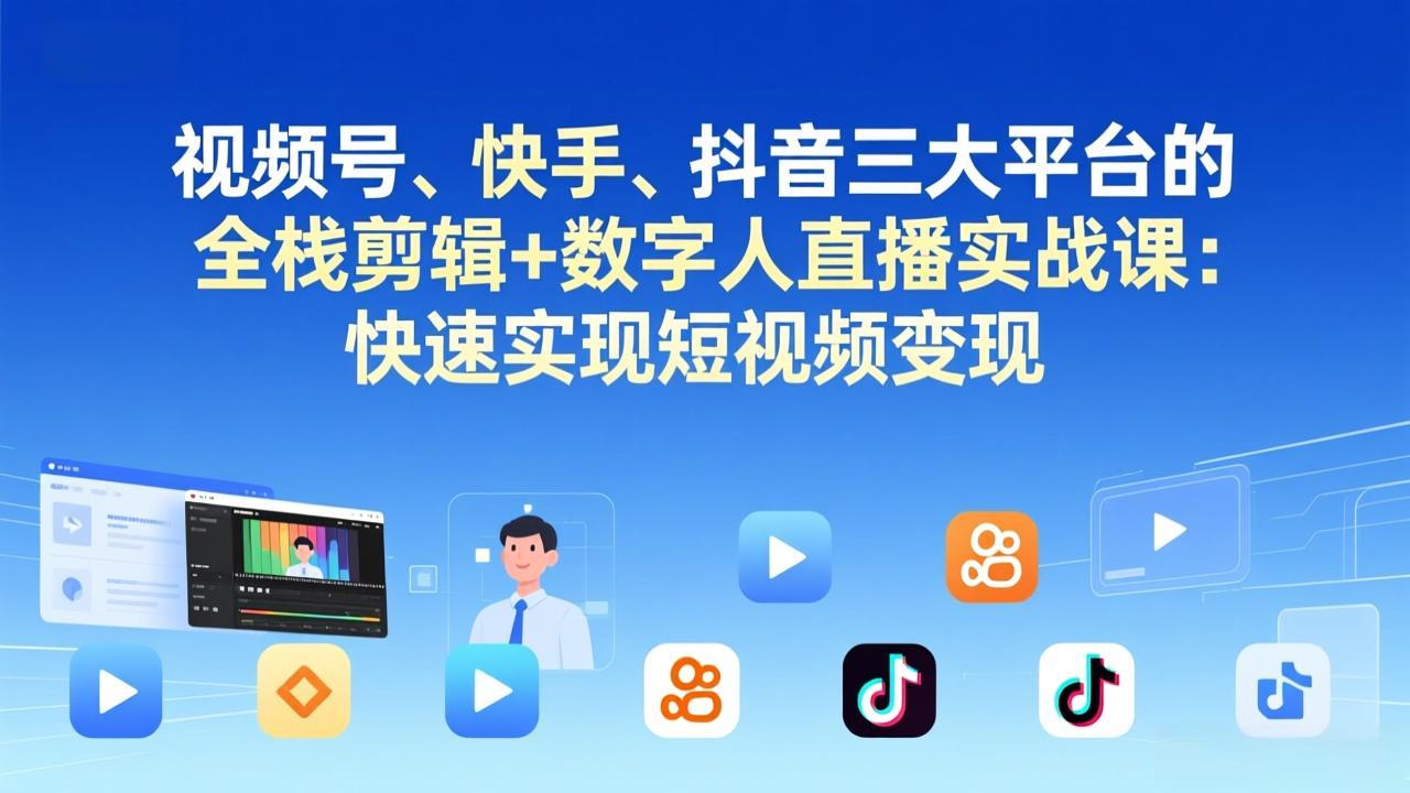 (17414期)视频号、快手、抖音三大平台的全栈剪辑+数字人直播实战课-更新:快速实现短视频变现网创吧-网创项目资源站-副业项目-创业项目-搞钱项目网创吧