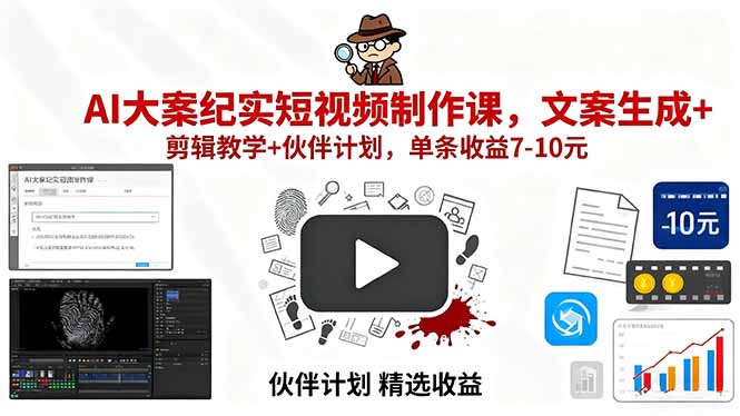 (15992期)AI大案纪实短视频制作课,文案生成+剪辑教学+伙伴计划,单条收益7-10元网创吧-网创项目资源站-副业项目-创业项目-搞钱项目网创吧