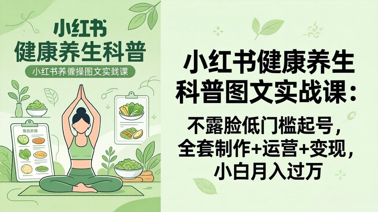 (18033期)2026小红书健康养生科普图文实战课:不露脸低门槛起号,全套制作+运营+变现,小白月入过万网创吧-网创项目资源站-副业项目-创业项目-搞钱项目网创吧