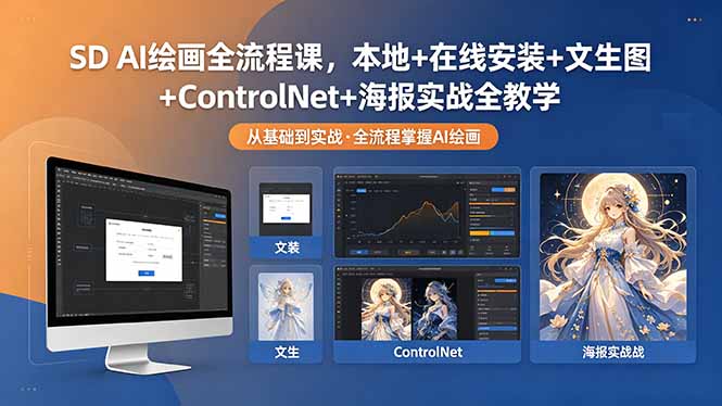 (18453期)SD AI绘画全流程课,本地+在线安装+文生图+ControlNet+海报实战全教学网创吧-网创项目资源站-副业项目-创业项目-搞钱项目网创吧
