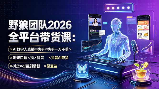 (19511期)野狼团队2026全平台带货课-7月:AI数字人直播×快手一刀不剪×蝴蝶口播×抖音AI带货×树苗剧情智剪×聚宝盆网创吧-网创项目资源站-副业项目-创业项目-搞钱项目网创吧