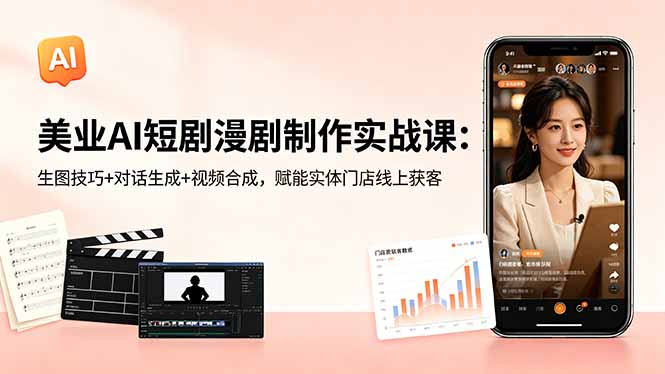(18536期)美业AI短剧漫剧制作实战课:生图技巧+对话生成+视频合成,赋能实体门店线上获客网创吧-网创项目资源站-副业项目-创业项目-搞钱项目网创吧