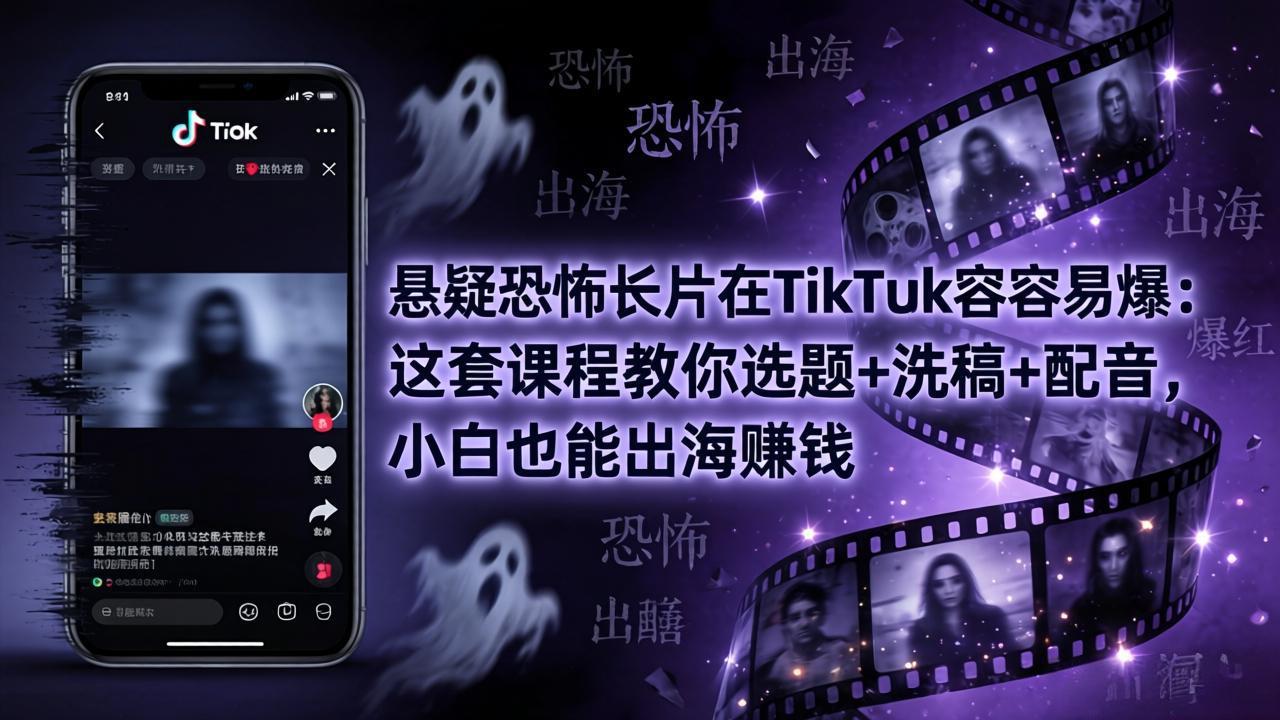 (18220期)悬疑恐怖长片在TikTok最容易爆:这套课程教你选题+洗稿+配音,小白也能出海赚钱网创吧-网创项目资源站-副业项目-创业项目-搞钱项目网创吧