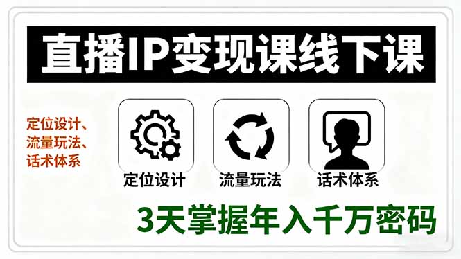 (16065期)直播IP变现课线下课,定位设计、流量玩法、话术体系,3天掌握年入千万密码网创吧-网创项目资源站-副业项目-创业项目-搞钱项目网创吧