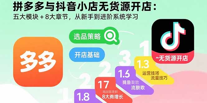 (15805期)拼多多与抖音小店无货源开店:五大模块+8大章节,从新手到进阶系统学习网创吧-网创项目资源站-副业项目-创业项目-搞钱项目网创吧