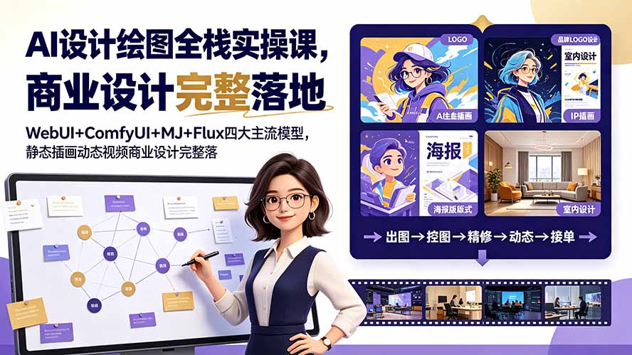 (19244期)AI设计绘图全栈实操课,WebUI+ComfyUI+MJ+Flux四大主流模型,静态插画动态视频商业设计完整落地教程网创吧-网创项目资源站-副业项目-创业项目-搞钱项目网创吧
