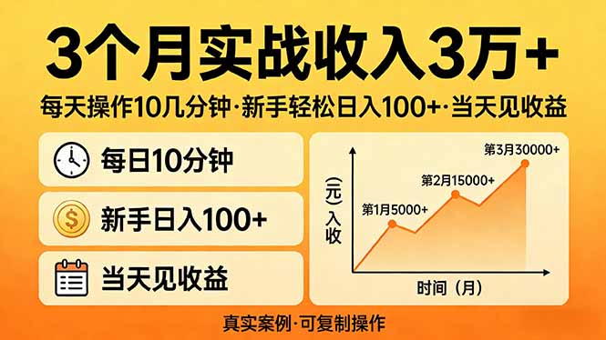 (17639期)3个月实战收入3万+,每天操作10几分钟,新手轻松日入100+,当天见收益网创吧-网创项目资源站-副业项目-创业项目-搞钱项目网创吧