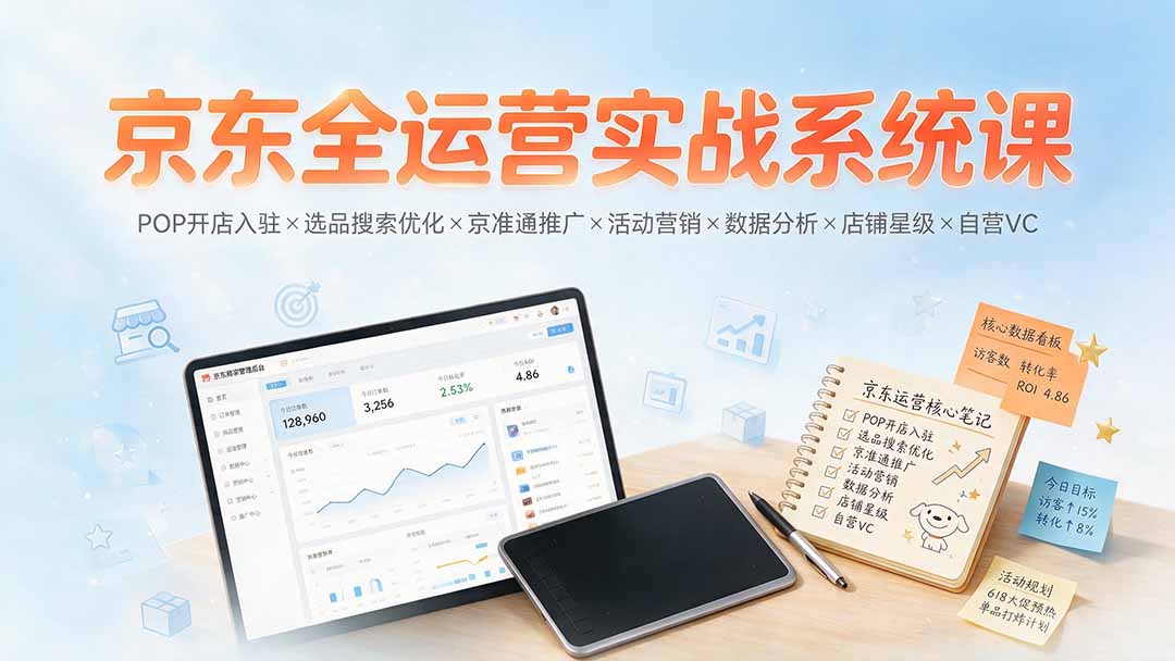 （19581期）京东全运营实战系统课：POP开店入驻×选品搜索优化×京准通推广×活动营销×数据分析×店铺星级×自营VC网创吧-网创项目资源站-副业项目-创业项目-搞钱项目网创吧