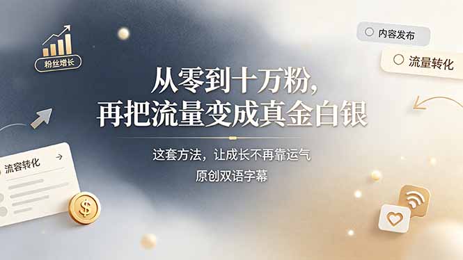 (19198期)从零到十万粉,再把流量变成真金白银——这套方法,让成长不再靠运气【原创双语字幕】网创吧-网创项目资源站-副业项目-创业项目-搞钱项目网创吧