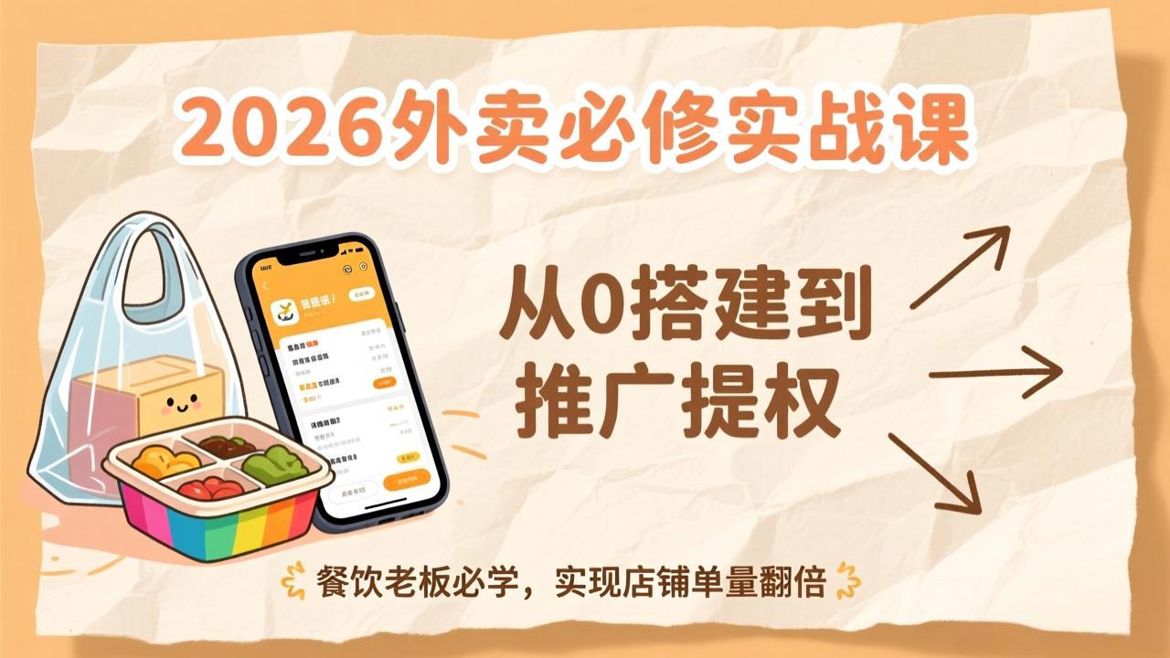 (17214期)2026外卖必修实战课:从0搭建到推广提权,餐饮老板必学,实现店铺单量翻倍网创吧-网创项目资源站-副业项目-创业项目-搞钱项目网创吧