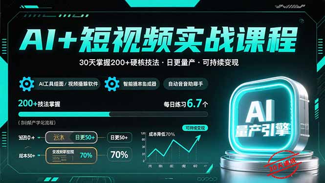 (15681期)AI+短视频实战课程:30天掌握200+硬核技法,实现日更量产可持续变现网创吧-网创项目资源站-副业项目-创业项目-搞钱项目网创吧