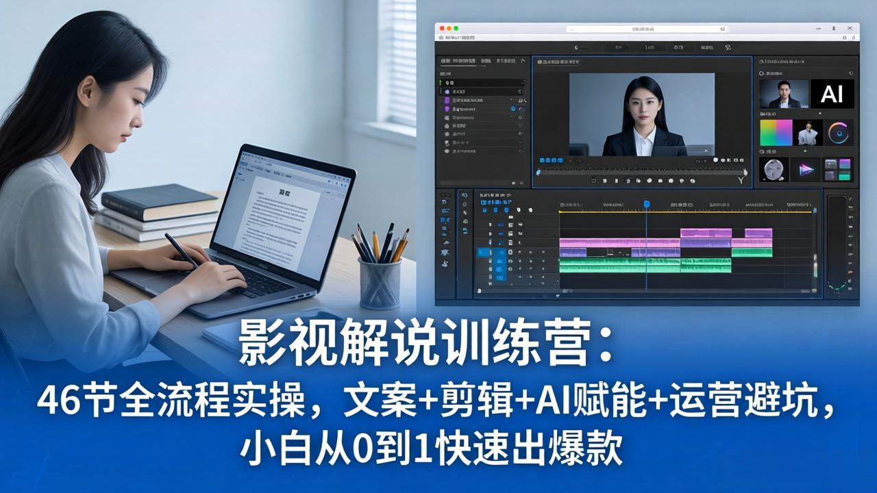 （18053期）影视解说特训营：46节全流程实操，文案+剪辑+AI赋能+运营避坑，小白从0到1快速出爆款网创吧-网创项目资源站-副业项目-创业项目-搞钱项目网创吧