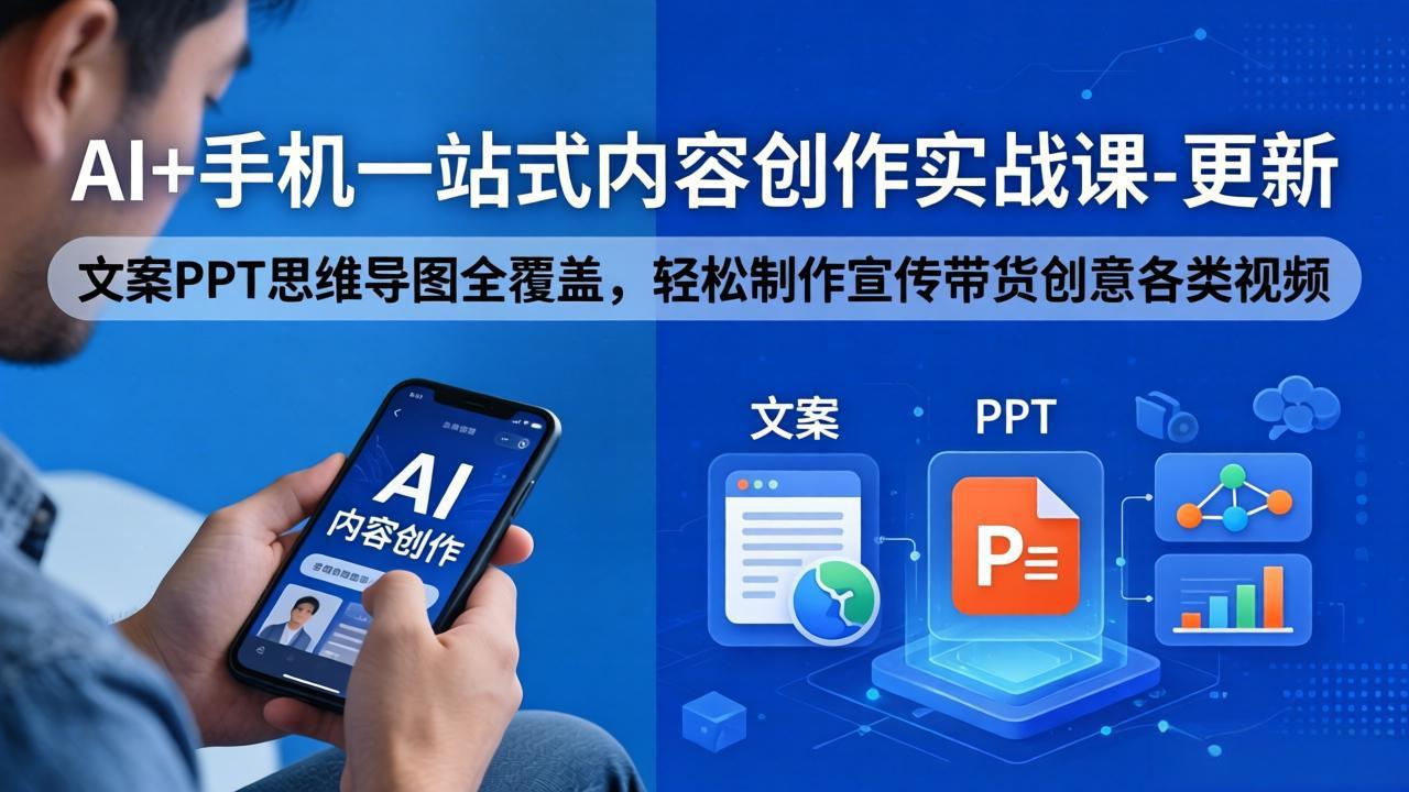 (18204期)AI+手机一站式内容创作实战课-更新,文案PPT思维导图全覆盖,轻松制作宣传带货创意各类视频网创吧-网创项目资源站-副业项目-创业项目-搞钱项目网创吧