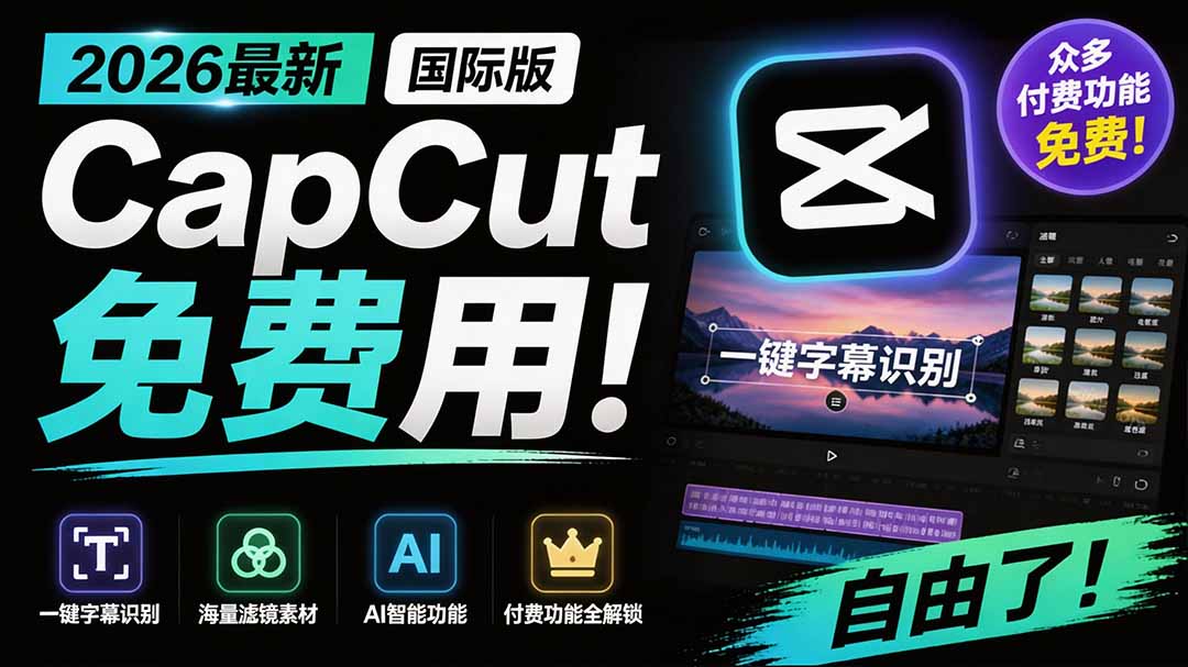 (19621期)2026最新国际版剪映!CapCut 众多付费功能免费用,一键字幕识别 / 滤镜素材 / AI智能功能自由了 CapCut网创吧-网创项目资源站-副业项目-创业项目-搞钱项目网创吧