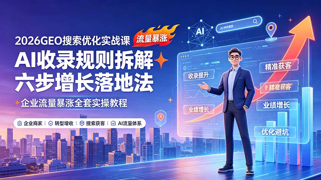 (19333期)2026GEO搜索优化实战课:AI收录规则拆解|六步增长落地法|企业流量暴涨全套实操教程网创吧-网创项目资源站-副业项目-创业项目-搞钱项目网创吧