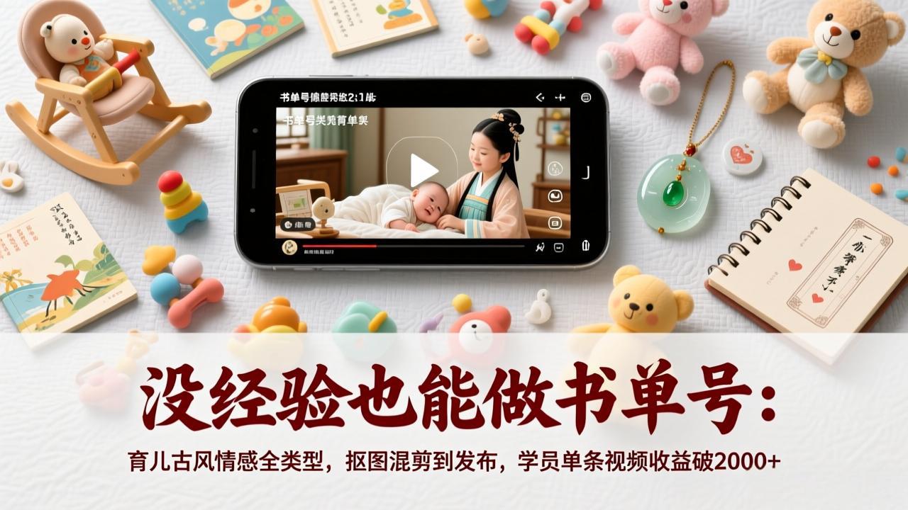 (17389期)没经验也能做书单号:育儿古风情感全类型,抠图混剪到发布,学员单条视频收益破2000+网创吧-网创项目资源站-副业项目-创业项目-搞钱项目网创吧