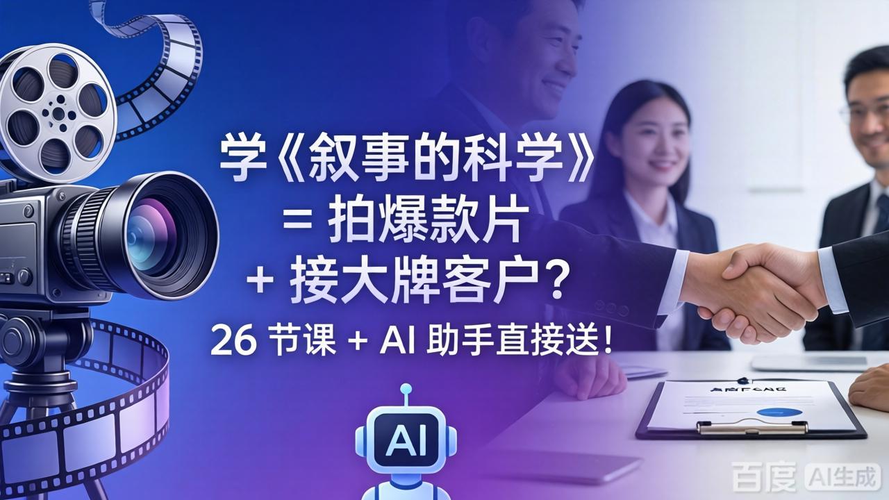 （18302期）学《叙事的科学》= 拍爆款片 + 接大牌客户？26 节课 + AI 助手直接送！网创吧-网创项目资源站-副业项目-创业项目-搞钱项目网创吧