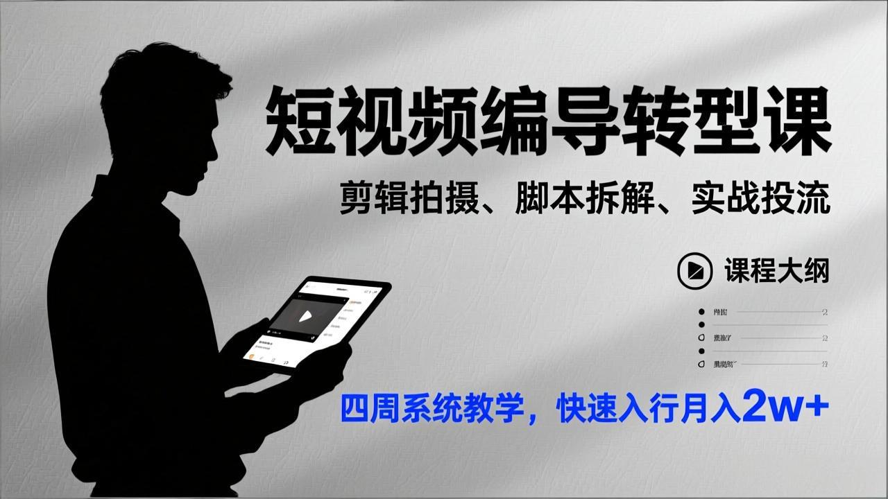 (17062期)短视频编导转型课,剪辑拍摄、脚本拆解、实战投流,四周系统教学,快速入行月入2w+网创吧-网创项目资源站-副业项目-创业项目-搞钱项目网创吧