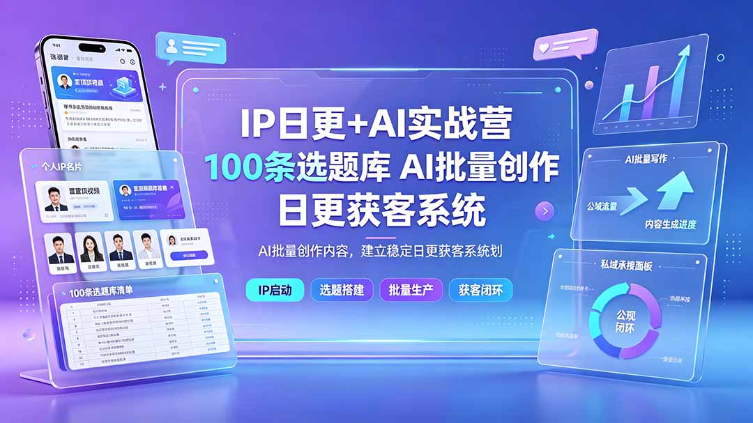 (19353期)IP日更+AI实战营:IP置顶视频制作×100条选题库搭建×10条日更规划,AI批量创作内容,建立稳定日更获客系统网创吧-网创项目资源站-副业项目-创业项目-搞钱项目网创吧