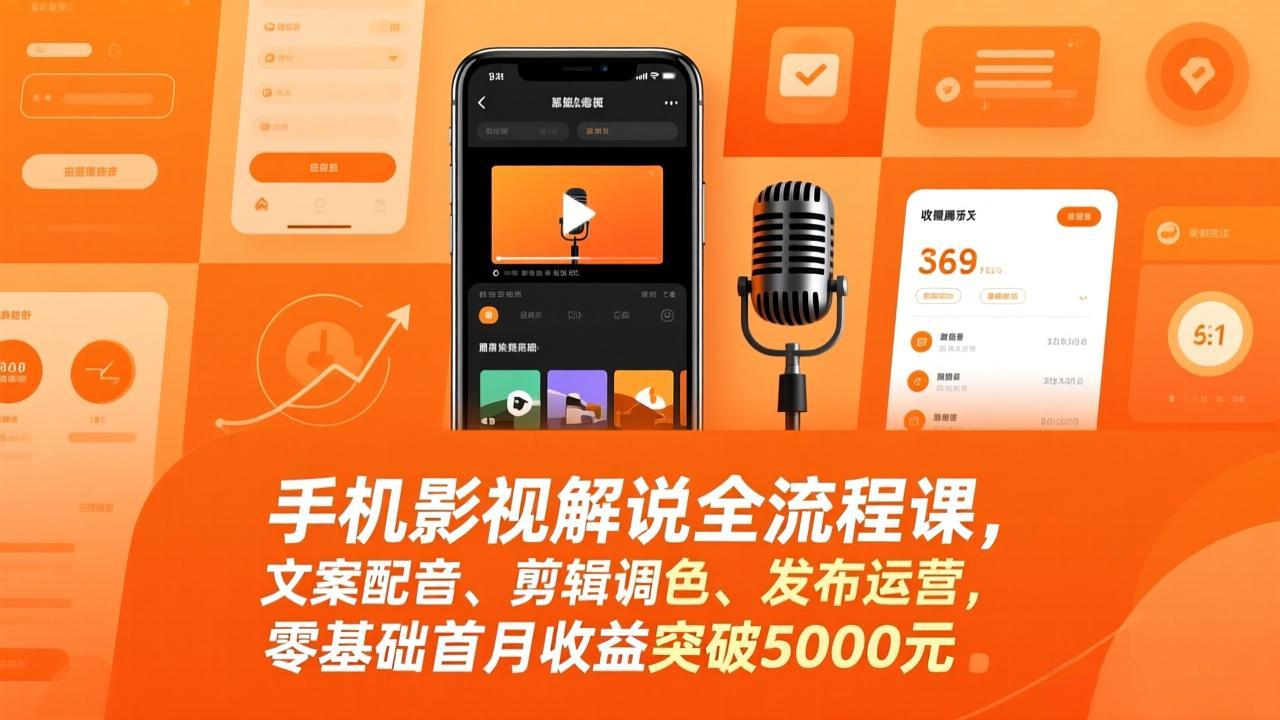 (17391期)手机影视解说全流程课,文案配音、剪辑调色、发布运营,零基础首月收益突破5000元网创吧-网创项目资源站-副业项目-创业项目-搞钱项目网创吧