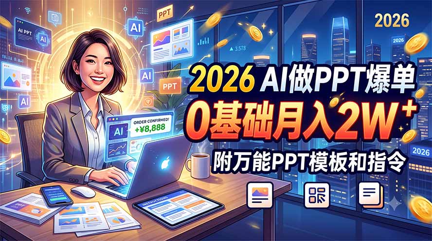 (19284期)2026 AI做PPT爆单,0基础月入2W,附万能PPT模板和指令网创吧-网创项目资源站-副业项目-创业项目-搞钱项目网创吧
