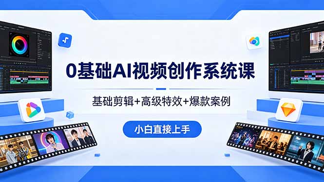 （18354期）0基础AI视频创作系统课，基础剪辑+高级特效+爆款案例，小白直接上手网创吧-网创项目资源站-副业项目-创业项目-搞钱项目网创吧