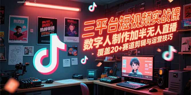 (15265期)三平台短视频实战课,数字人制作加半无人直播,覆盖20+赛道剪辑与运营技巧网创吧-网创项目资源站-副业项目-创业项目-搞钱项目网创吧