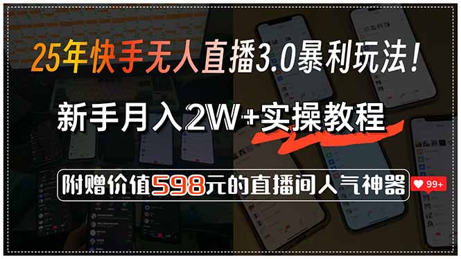 (15335期)25年快手无人直播3.0暴利玩法!,新手月入2W+实操教程,附赠价值598元...网创吧-网创项目资源站-副业项目-创业项目-搞钱项目网创吧