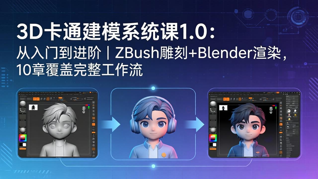 (18035期)3D卡通建模系统课1.0:从入门到进阶|ZBrush雕刻+Blender渲染,10章覆盖完整工作流网创吧-网创项目资源站-副业项目-创业项目-搞钱项目网创吧