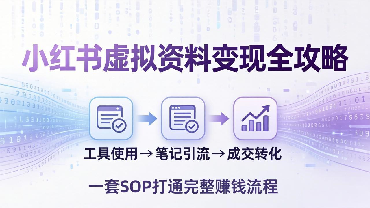 (17801期)小红书虚拟资料变现全攻略:从工具使用到笔记引流成交,一套 SOP 打通完整赚钱流程网创吧-网创项目资源站-副业项目-创业项目-搞钱项目网创吧