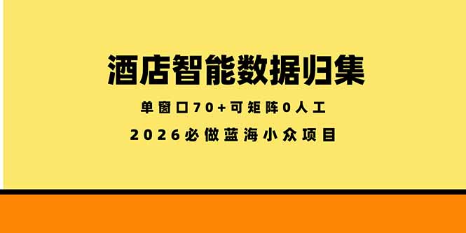 (18500期)酒店智能数据归集,小众蓝海已经稳定半年之久,单窗口70+零成本矩阵开干网创吧-网创项目资源站-副业项目-创业项目-搞钱项目网创吧