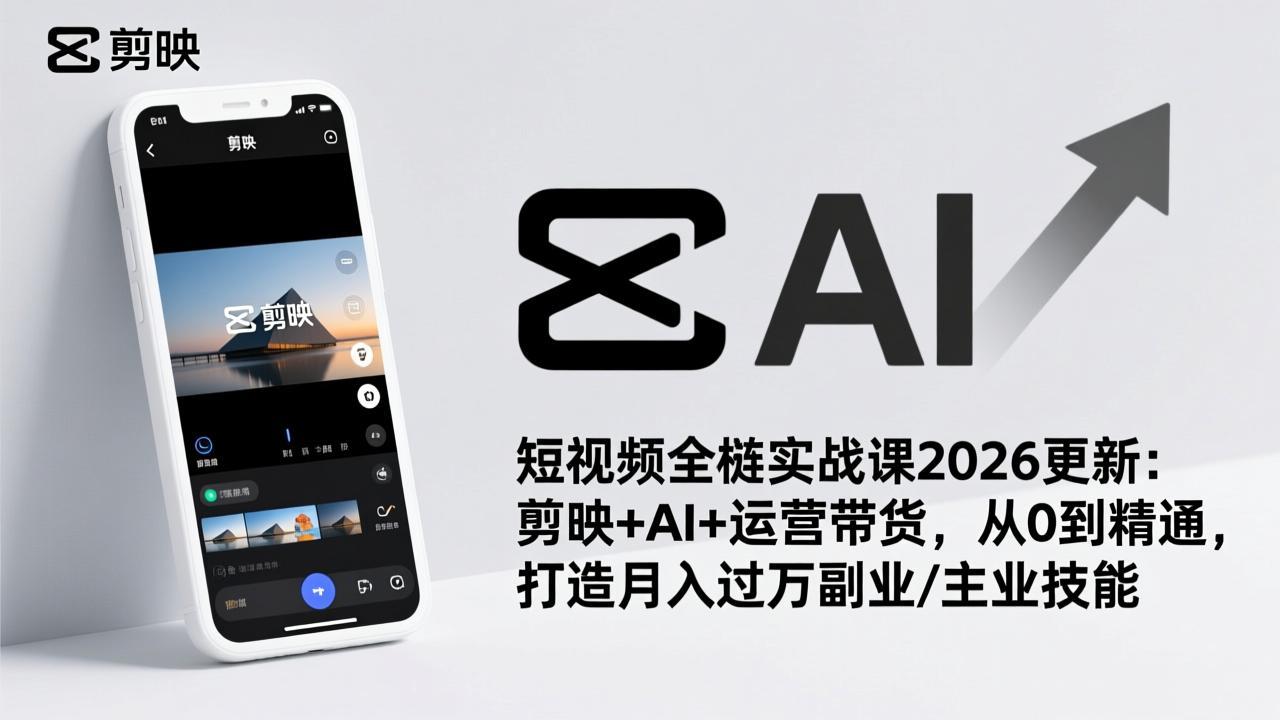 (17231期)短视频全栈实战课2026更新:剪映+AI+运营带货,从0到精通,打造月入过万副业/主业技能网创吧-网创项目资源站-副业项目-创业项目-搞钱项目网创吧