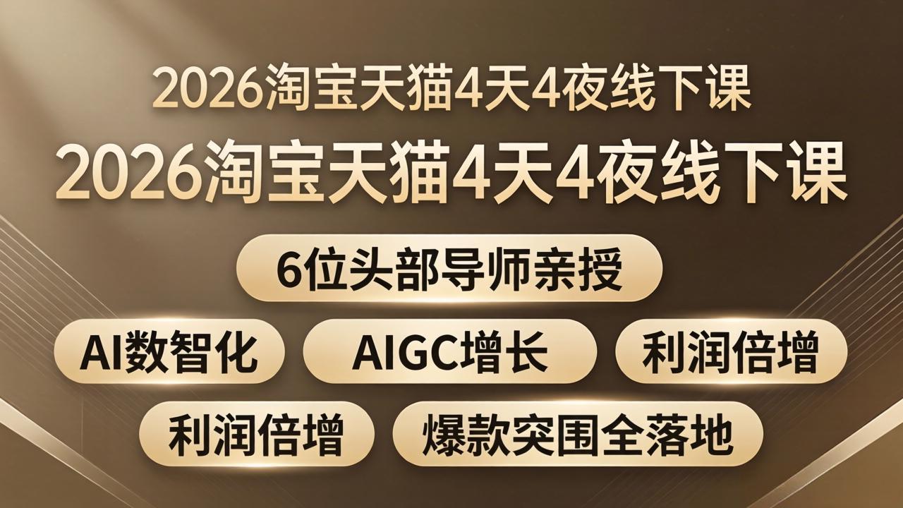 (18054期)2026淘宝天猫4天4夜线下课:6位头部导师亲授,AI数智化+AIGC增长+利润倍增+爆款突围全落地网创吧-网创项目资源站-副业项目-创业项目-搞钱项目网创吧