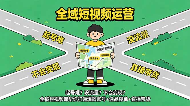 (18877期)起号难?没流量?不会变现?全域短视频课帮你打通爆款账号+选品爆单+直播带货网创吧-网创项目资源站-副业项目-创业项目-搞钱项目网创吧