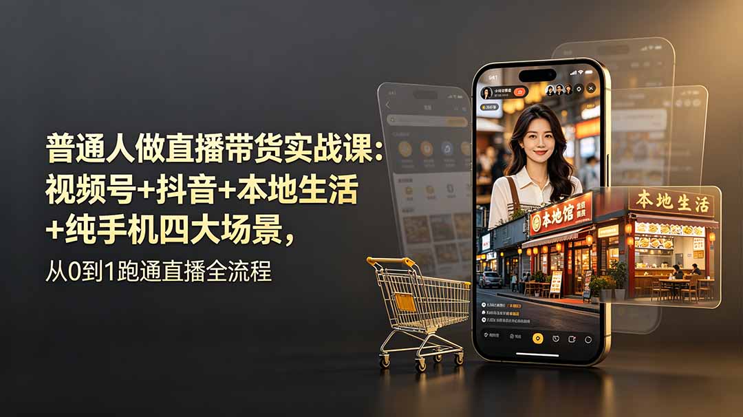 (19111期)普通人做直播带货实战课:视频号+抖音+本地生活+纯手机四大场景,从0到1跑通直播全流程网创吧-网创项目资源站-副业项目-创业项目-搞钱项目网创吧