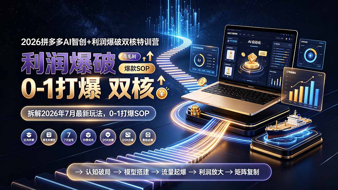 (19562期)2026拼多多AI智创+利润爆破双核特训营-更新:拆解2026年7月最新玩法,0-1打爆SOP网创吧-网创项目资源站-副业项目-创业项目-搞钱项目网创吧