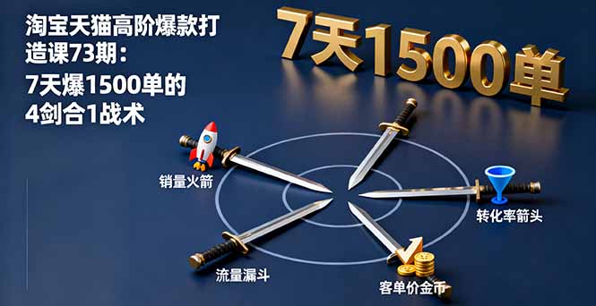 (16200期)淘宝天猫高阶爆款打造课73期:7天爆1500单的4剑合1战术网创吧-网创项目资源站-副业项目-创业项目-搞钱项目网创吧