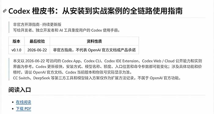 （19055期）Codex橙皮书简直YYDS，非官方开源的Codex全链路指南，轻松搞定AI编程入门到实战【文档】网创吧-网创项目资源站-副业项目-创业项目-搞钱项目网创吧