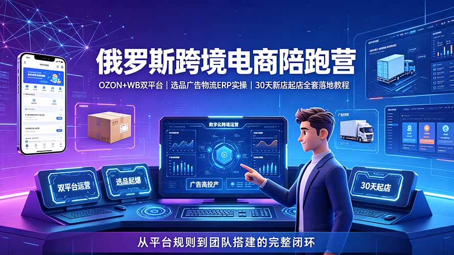 (19371期)2026俄罗斯跨境电商陪跑营:OZON+WB双平台|选品广告物流ERP实操|30天新店起店全套落地教程网创吧-网创项目资源站-副业项目-创业项目-搞钱项目网创吧