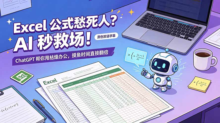 (19487期)Excel 公式愁死人?AI 秒救场!ChatGPT 帮你甩枯燥办公,摸鱼时间直接翻倍【原创双语字幕】网创吧-网创项目资源站-副业项目-创业项目-搞钱项目网创吧