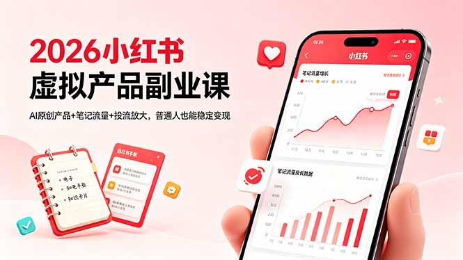 (18449期)2026小红书虚拟产品副业课,AI原创产品+笔记流量+投流放大,普通人也能稳定变现网创吧-网创项目资源站-副业项目-创业项目-搞钱项目网创吧