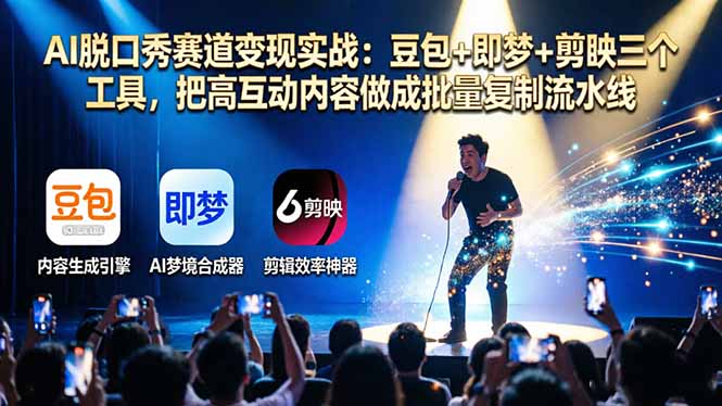 (17990期)AI脱口秀赛道变现实战:豆包+即梦+剪映三个工具,把高互动内容做成批量复制流水线网创吧-网创项目资源站-副业项目-创业项目-搞钱项目网创吧