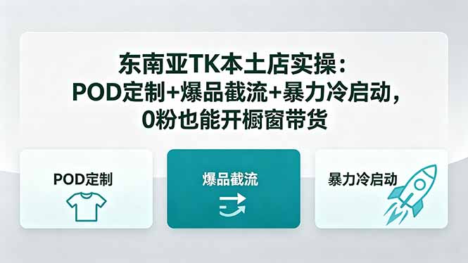 (18381期)东南亚TK本土店实操:POD定制+爆品截流+暴力冷启动,0粉也能开橱窗带货网创吧-网创项目资源站-副业项目-创业项目-搞钱项目网创吧
