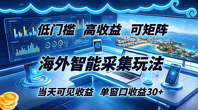 （18955期）海外智能采集玩法，低门槛高单价可矩阵，当天可见收益，单窗口30+网创吧-网创项目资源站-副业项目-创业项目-搞钱项目网创吧
